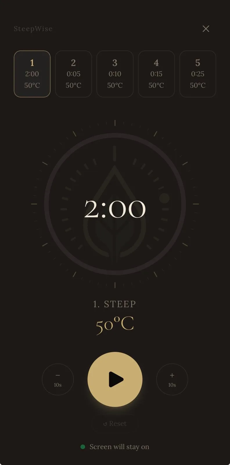 Steepwise — časovač louhování